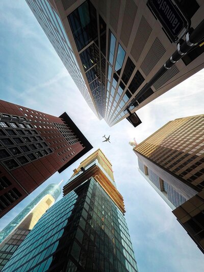 Skyscrapers in Frankfurt from below