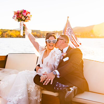 Bride and groom with ocean by upstate NY wedding photographers Walker Wedding Group.