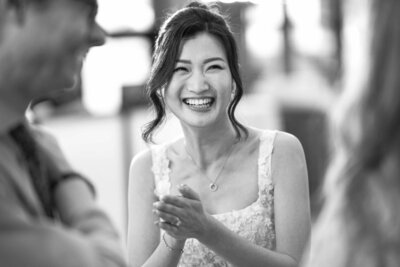 Bride and groom walk up memorial steps at their DC wedding