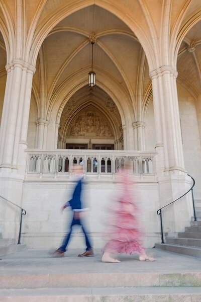 national-cathedral-engagement-photos-beautiful-engagement-session-couple-standing-by-fountains