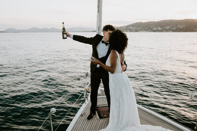 elopement on a sail boat in cannes