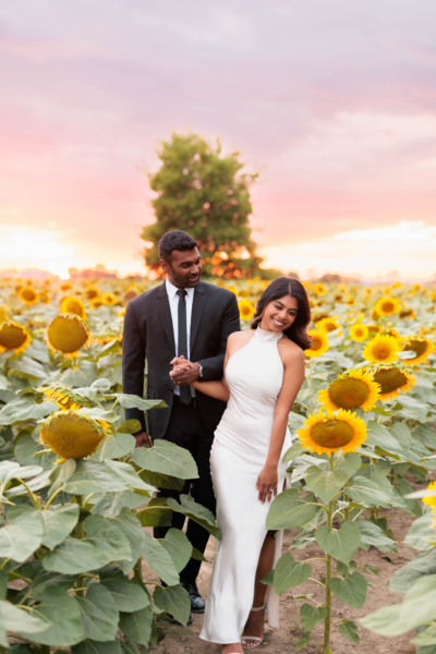 Sunflower field engagement photo
