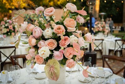 Stunning floral centerpiece at wedding reception