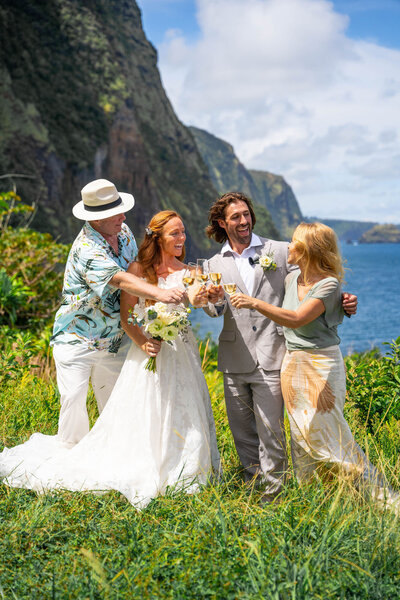 wedding photography in big island hawaii of couple with loved ones after elopement