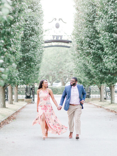 Black couple posing for engagement session at Ochre Court Mansion in Newport RI (12)