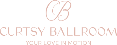 Primary logo of Curtsy Ballroom in blush