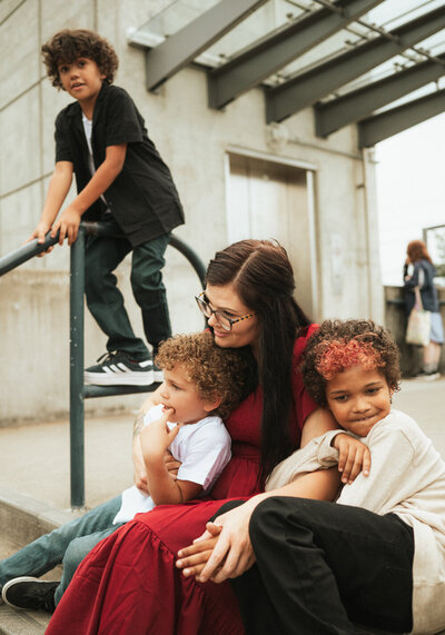 mother and two kids photographed by Portland family photographer