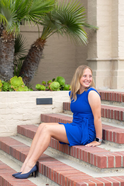 Bat Mitzvah smiling on Temple Shalom of South Bay steps
