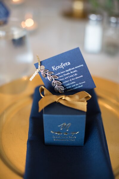 Blue and gold wedding details