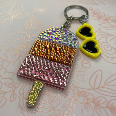 Summer popsicle keychain with rhinestones from the DIY Alex Acrylic Blanks Youtube Tutorials