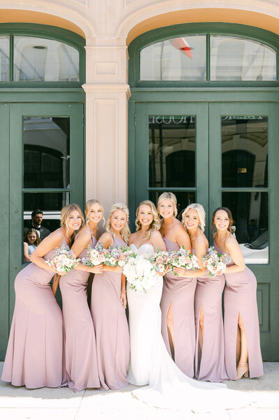 bridesmaids outside the tremont house in galveston