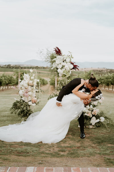 couple walks up stairs