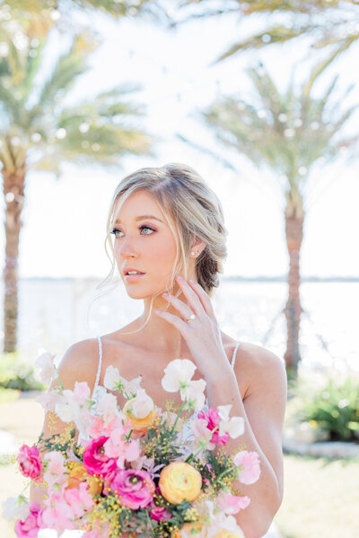 portland bride holding bouquet