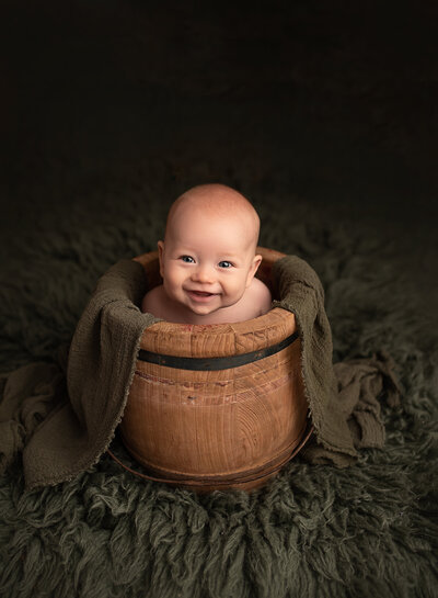 Baby boy in bucket for Murrieta, Ca baby photography session