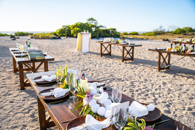 Wedding table set up on the beach on the Big Island Hawaii, by Hawaii Adventure Portraits