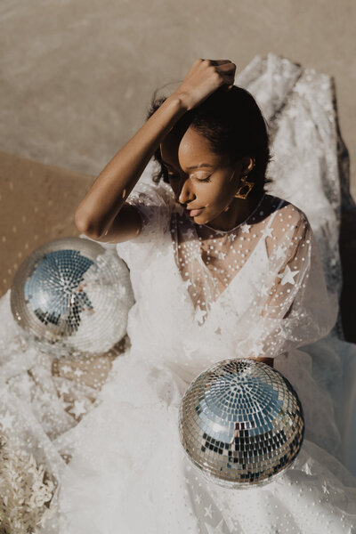 bridal portrait with disco ball