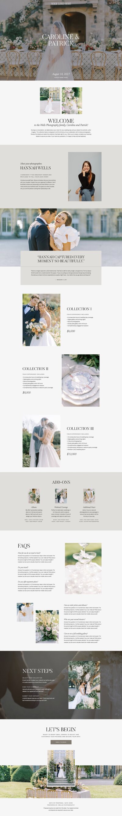 Client proposal Showit add-on page template for wedding photographers and wedding pros