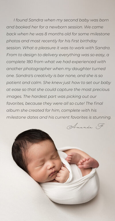 Newborn posed on. his bsck on a neutral backdrop  gently swaddled in a matching wrap.