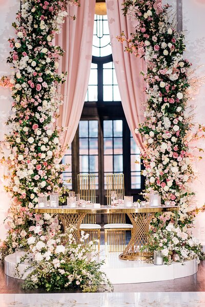 Pink and gold wedding reception at Sagamore Pendry in Maryland.