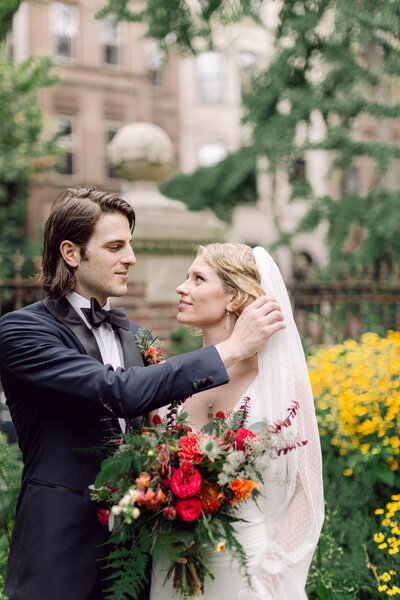 Kellen and Paul romantic moment during their intimate New York City wedding ceremony.