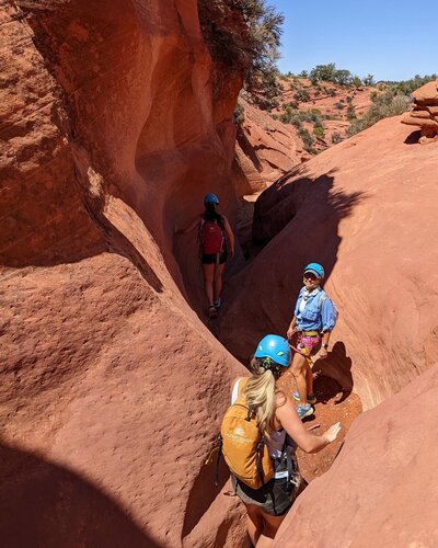 Adventure travel scene of canyoneering in Zion National Park