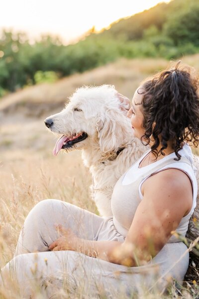 woman pet branding photoshoot at discovery park sunset