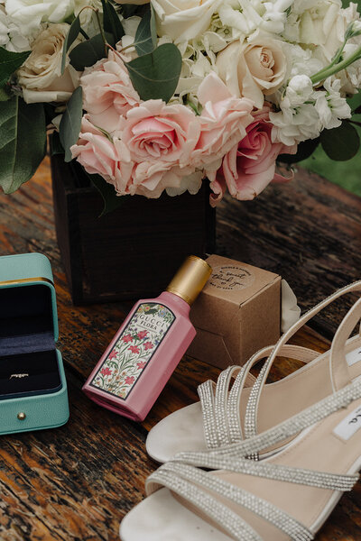 detail shots brides shoes perfume ring florida wedding
