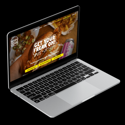 Computer mock up of restaurant website design for The Patty Freaks Lichfield