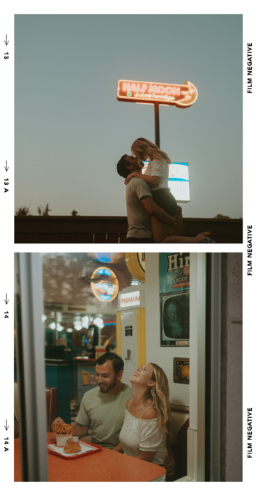 Engagement photos of a couple at Half Moon Diner