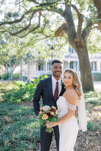 A meaningful portrait of Shae + Corey after their elopement ceremony at Whitefield Square in Savannah, captured as part of our Savannah Elopement Package.