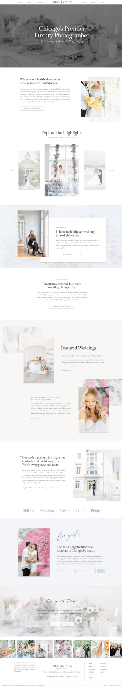 Home page of a Showit website template for wedding professionals