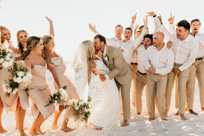 bridal party on beach