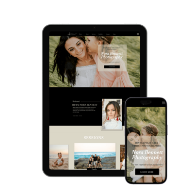 ipad and phone with  showit website template abigail lynn