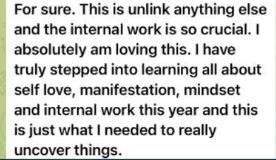 Client testimonial describing inner peace, confidence, and self-awareness gained through working with Emily Michele.