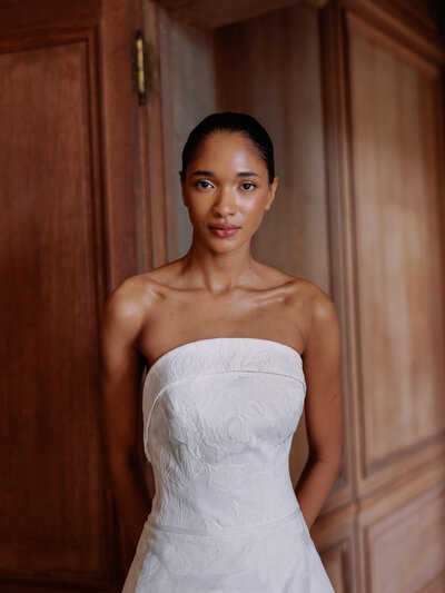 Black bride wearing Sareh Nouri gown in French mansion