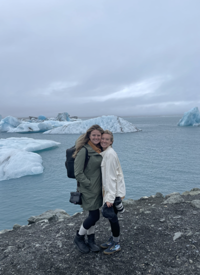 Rachel and Lauren smiling during their trip to Iceland.
