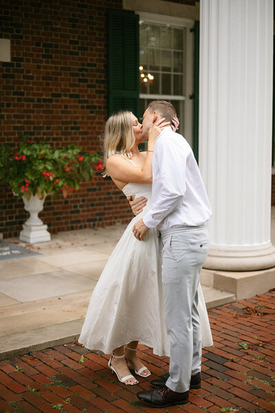 Couple kissing during Ellington Agriculture Center engagement session