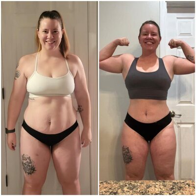 Side by side of a client's before and after progress pictures