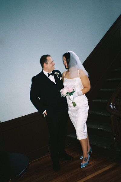 Romantic courthouse wedding couple in downtown Fort Worth.