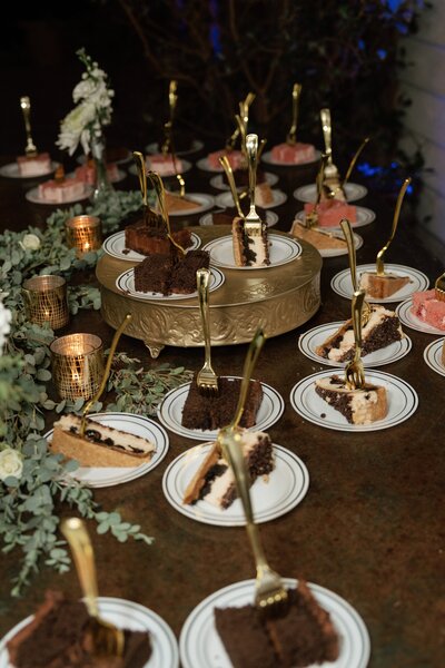 detail shot of cake slices at long hollow gardens