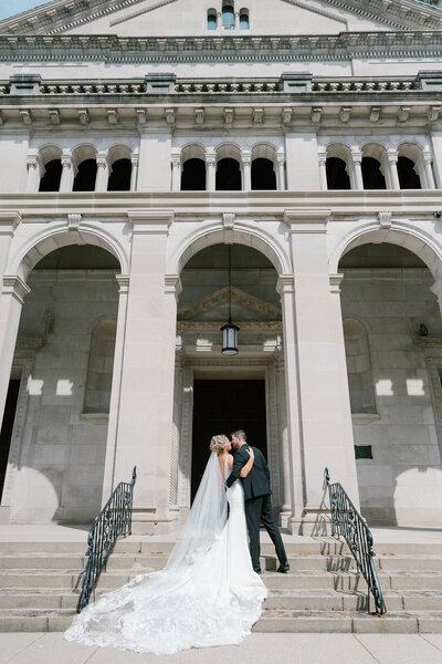 Bride and Groom outside a church