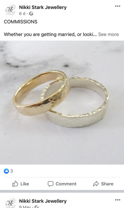 Facebook post showing two wedding rings