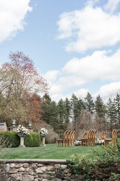 Wedding photography in Cincinnati of outdoor ceremony set up in a garden