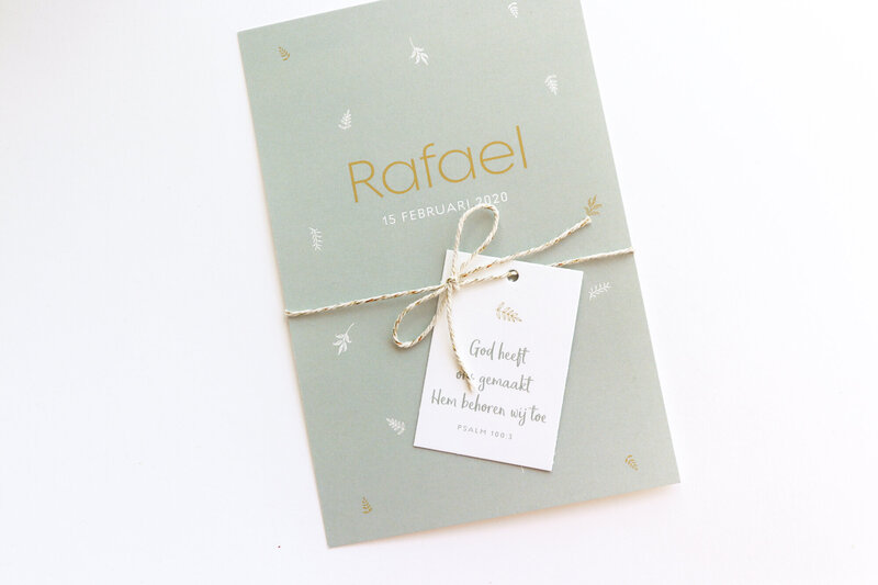 Geboortekaartje-Rafael-groen-veertjes-goud-2