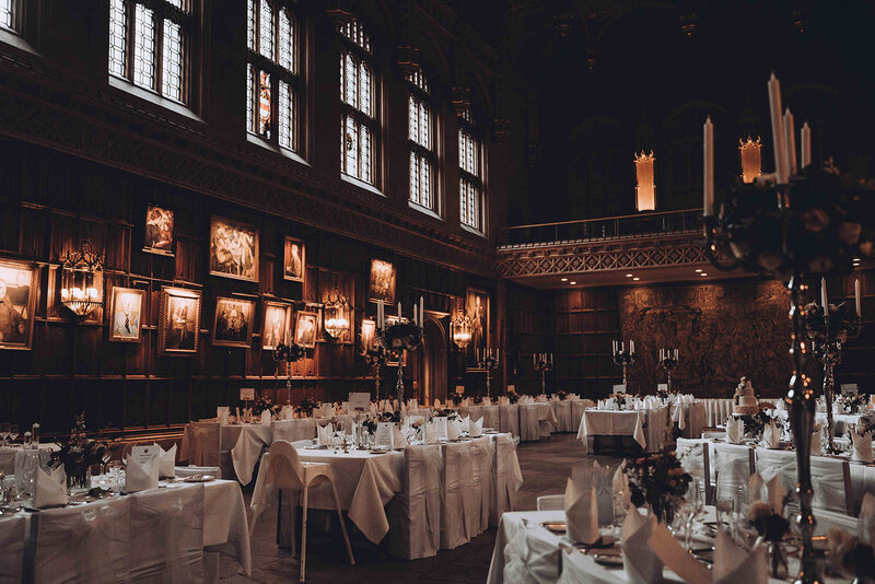 Photograph of luxury table setting at a wedding at Kings College Cambridge
