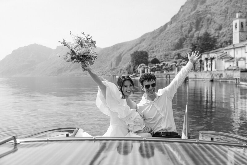 a bride and groom celebrating their wedding in Italy