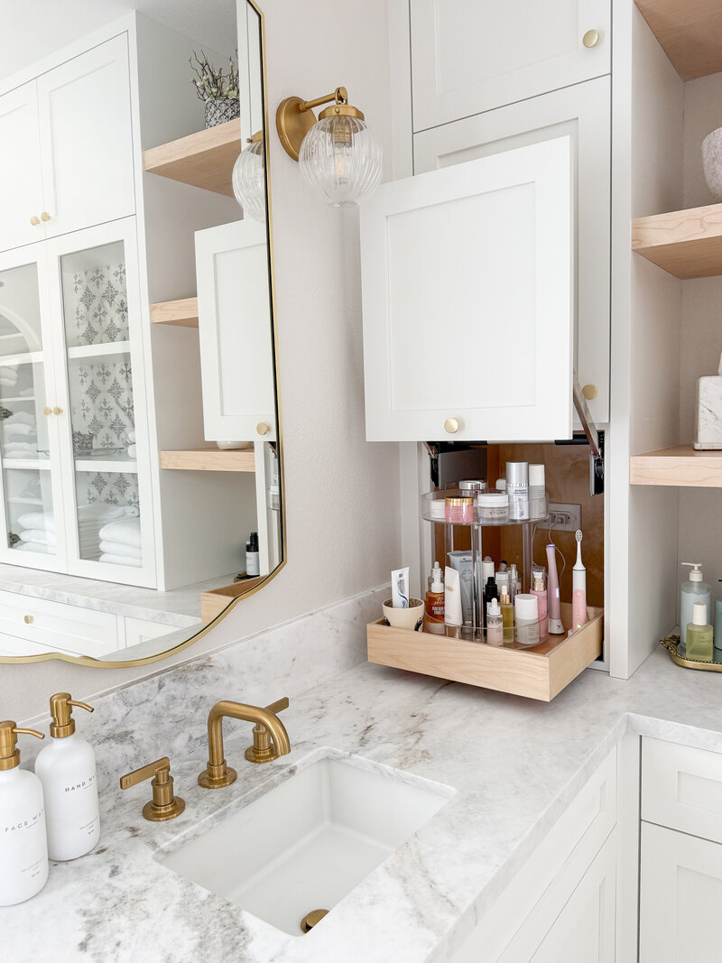 Main bathroom products garage open 
