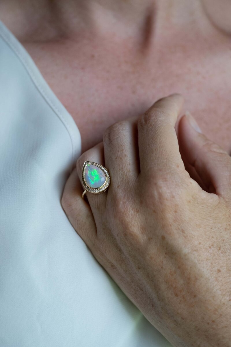 Beautiful pear shaped Ethiopian opal ring