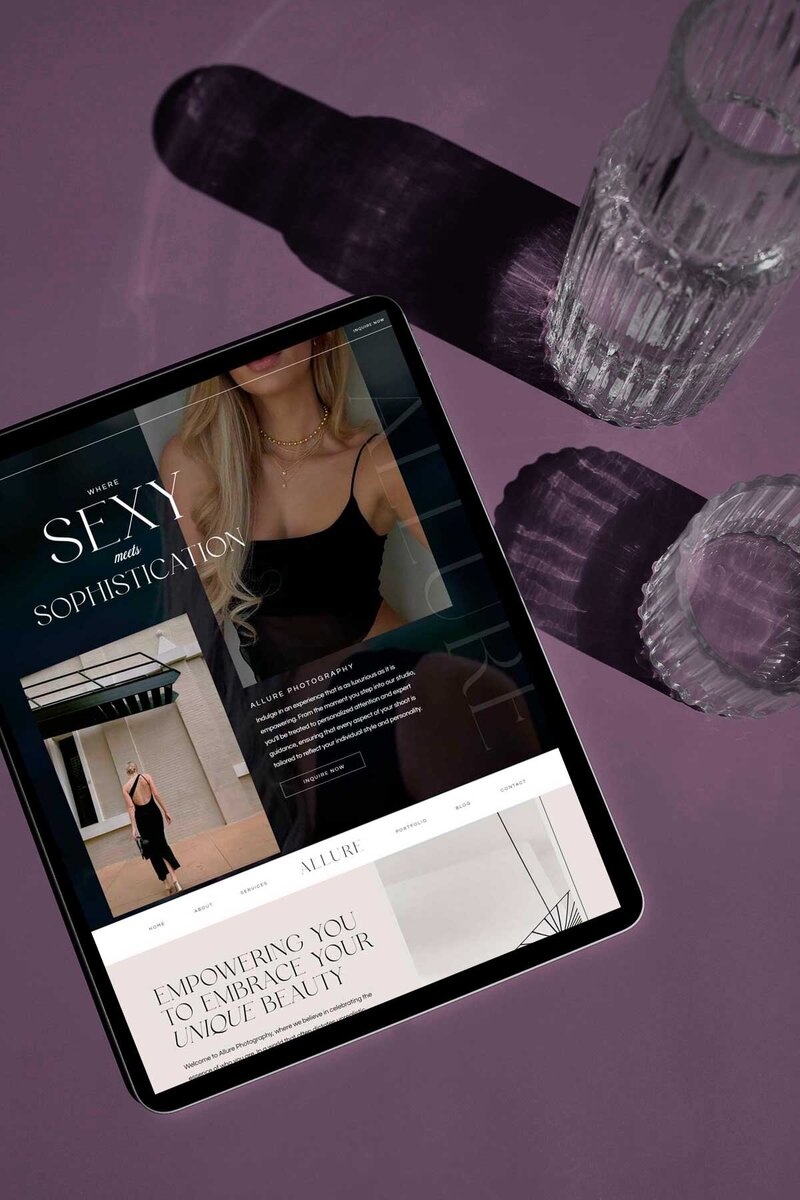 Allure Showit website template displayed on a tablet, designed by a skilled Showit website designer.