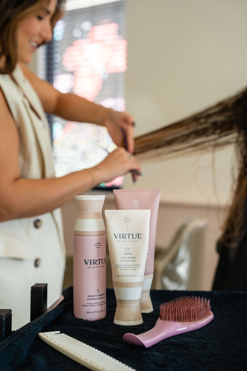 Professional photo of haircare products at salon